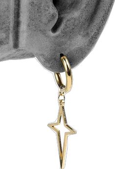 a pair of earrings with a star hanging from it