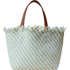 A tote with an edge. The Havana Medium Tote is a fresh take on the classic handwoven neoprene tote, updated with textural fringe finishing and nylon webbing handles. Inspired by Mediterranean beach umbrellas, Striped is a classic motif made modern. Open top with magnetic snap closure. Matching woven zippered pouch included. Nylon handles. | Naghedi NYC | Women's Havana Striped Medium Hand-Woven Tote Bag, Sky (Stripes) | Maisonette collects the best children’s products from around the world (unlike Zulily, Etsy, The Tot, Farfetch Kids, Childrensalon, Crate and Kids, Kohls, Wayfair, Buy Buy Baby, Nordstroms, Mini Boden, J.Crew Factory, or PotteryBarn Kids), creating a curated shopping experience for you. Think of us as your shortcut to fashion for litte ones! Striped Woven Rectangular Straw Bag, Rectangular Striped Woven Straw Bag, Striped Woven Straw Bag For Everyday Use, Striped Straw Shopping Bag With Braided Handles, Striped Straw Bag With Braided Handles For Shopping, Striped Woven Bags For Daily Use, Striped Woven Beach Bag For Everyday Use, Striped Woven Bags For Shopping, Striped Woven Shopping Bags