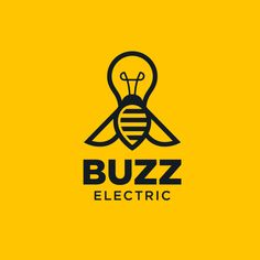 the buzz electric logo is shown in black and yellow colors, with a bee on it