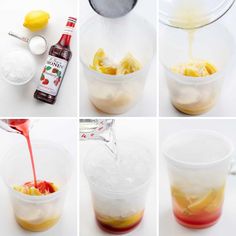 four pictures showing how to make an ice cream sundae