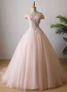 Material:Tulle,Silhouette:Ball GownColor:Pink,Hemline:Floor Length,Back Details:Lace-up Flower Prom Dress, 15 Birthday, Pink Ball Gown, Tulle Party Dress, Pink Evening Dress, Pink Prom Dress, Dream Dresses, Pink Prom, Beautiful Prom Dresses