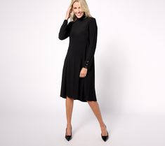 Simply sophisticated, this knit mock-neck dress is a style starter, ready to be dressed up or down for any occasion. Consider it a canvas for your next fashion creation (a blazer and tall boots for the office, perhaps?) or the perfect place for showing off your latest statement necklace. From Dennis Basso. Dennis Basso, Mock Neck Dress, Next Fashion, A Style, Princess Seam, Tall Boots, Perfect Place, Mock Neck, Dress Skirt