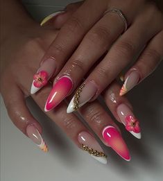 Elevate your nails with this stunning pink floral summer nail set. With 3D flowers in trend now, there is no better set to have on! They exude class and style without doing too much. Perfect for an everyday nail set of for special occasions, such as weddings, graduation, birthdays and special holidays.   Each nail set is custom made for each customer. If you have any questions about the size or style of the nails, please message me, I'm more than willing to assist of answer any queries you may have.  We understand that our customers appreciate quick and seamless deliveries so we work around the clock to deliver high quality press on nails in a short period of time. We take 1-4 working days to make the set, followed by 5-12 working days delivery. Each package gets FREE international deliver Rave Nails, Acrylic Ideas, Nails Arts, Art Deco Nails, Different Nail Designs, Glamour Nails, Nails Now, Gel Nails Diy, Exotic Nails