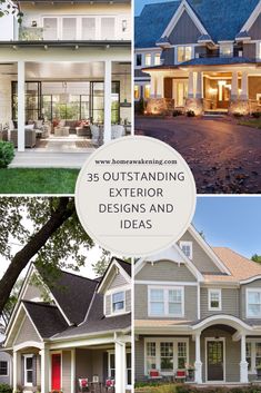 the front and side of a house with text overlay that reads, 35 outstanding exterior designs and ideas