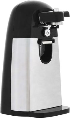 a black and silver coffee maker on a white background