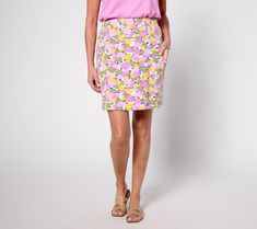 A pretty print makes this French terry skort an essential for spring and summer. Pair it with tanks or tees, sandals or sneaks, and don't forget the oversized sunglasses! From Denim & Co.® Fashions. Pretty Prints, Oversized Sunglasses, French Terry, Print Making, Dress Skirt, Don't Forget, Fashion Dresses, Sunglasses, Sandals