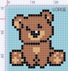 a cross stitch teddy bear is shown in the shape of a rectangle with words that read, large