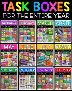 the calendars for each month of the year are shown in this graphic style, with colorful