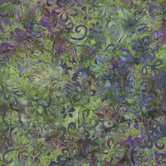 an abstract painting with purple, green and blue colors