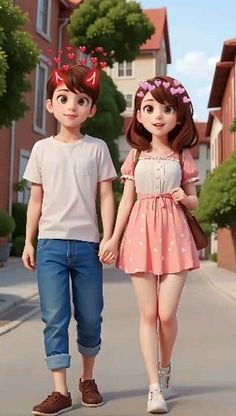 two children are walking down the street holding hands