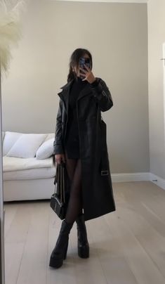 Long Black Boots Outfit, Black Coat Outfit, Trench Outfit, Black Boots Outfit, Trench Coat Outfit, Sheer Tights, Tights Outfit, American Beauty, Coat Outfits