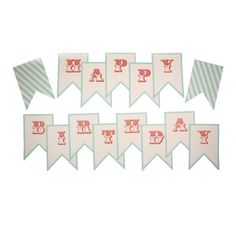 a bunch of red and white pennants with the words happy birthday on them