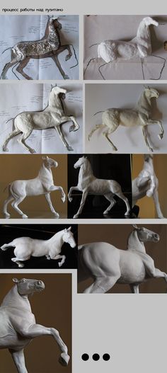 several pictures of horses in different positions and sizes