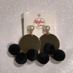 Fabulous Geometric Black Pom Pom Earrings!! A Beautiful Golden Ornament With Three Dangling Velvet Balls. Earring Is Held Up By A Faux Pearl Bead. Push Back Earrings. 2.5 Inches - Zinc Alloy - Faux Pearl - Velvet You Will Feel And Look Beautiful In These Striking Earrings! Bundle Discounts - One Shipping Fee Poshmark Ambassador - Top Seller 5 Seller - Fast Shipper Orders Arrive Gift Wrapped With A Free Gift Pom Earrings, Pom Pom Earrings, Top Seller, Pearl Beads, Free Gift, Zinc Alloy, Faux Pearl, Free Gifts, Pom Pom