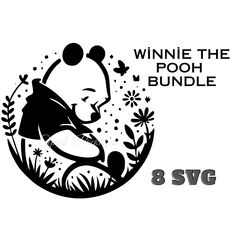 a black and white logo with the words wine the pooh bundle 8 svg files