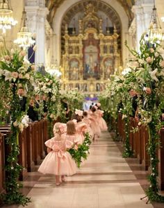 If I only had an unlimited budget to do flowers upon flowers in the church, and knew 9 little girls to be my flower girls!! By Aaron Delesie Church Wedding Decorations, Cathedral Wedding, Wedding Church, Catholic Wedding, Wedding Aisle, Church Decor