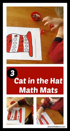 cat in the hat math mats for kids to practice counting and matching with their hands