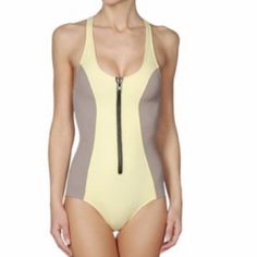 Worn Once For 30 Mins To Sit By The Pool Ideal Condition No Defects Or Imperfections Front Functional Zipper Thick Material Grey Bathing Suit, Lisa Marie Fernandez, Yellow Grey, Gray Yellow, The Pool, Womens Swim, Bathing Suits, Im Not Perfect, One Piece