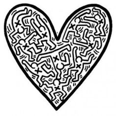 a black and white drawing of a heart that has been drawn in the shape of a maze