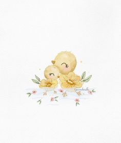 two little bears hugging each other with flowers around them