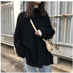 Black turtleneck sweater women fall/winter loose pullover all-match solid color thick outer wear sweater Winter Jumpers, Black Turtleneck Sweater, White Jumper, Winter Pullover, Ladies Turtleneck Sweaters, Spring Sweater, Loose Pullover, Womens Turtleneck, Oversized Pullover