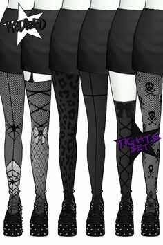 five pairs of stockings with skulls and stars on them, all in different styles or colors