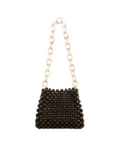 Handmade Woven Wood Beads Wood Chain Dimensions: 23cm x 8cm x 18cm (LxWxH) Chic Beaded Shoulder Bag For Party, Elegant Evening Shoulder Bag With Black Beads, Chic Beaded Bags For Night Out, Elegant Evening Bag With Beaded Chain, Bead Bag, Wood Wax, Woven Wood, Beaded Bags, Wood Beads