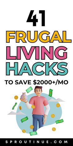 a man is holding money in his hand and the words frugal living hacks to save $ 200 / mo