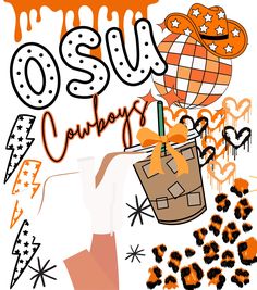 an orange and white poster with the words osu cowboys