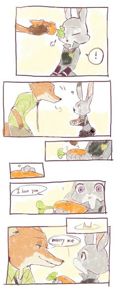 comic strip with rabbits eating carrots and talking to each other about what they are doing