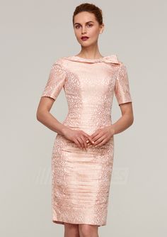 [$123.00] Sheath/Column Scalloped Neck Short Sleeve Knee-Length Lace Mother Of The Bride Dress With Pleated Blush Floral Dress, Short Sleeve Bridesmaid Dress, Dress Mother Of The Bride, Maxi Bridesmaid Dresses, Mob Dresses, Wedding Dresses For Girls, Prom Dress Shopping, Short Bridesmaid Dresses, Cocktail Evening Dresses