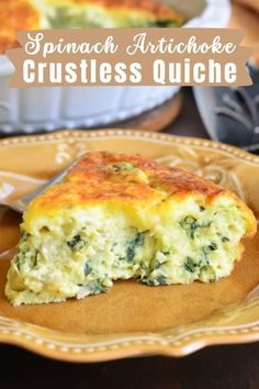 spinach artichoke crustless quiche on a plate