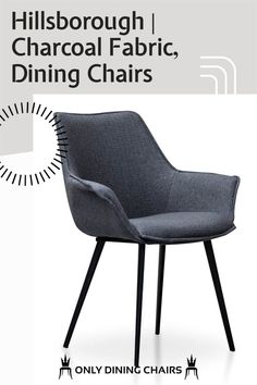 a grey chair with black legs and the words hillsbrough charcoal fabric dining chairs