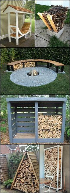 the fire pit is made out of logs