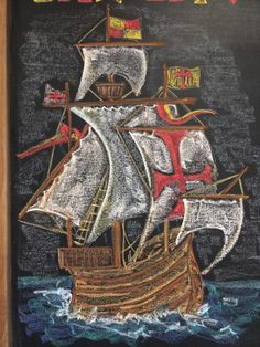 a chalkboard drawing of a pirate ship