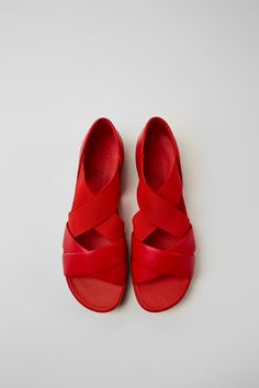 Right Red Sandals for Women - Fall/Winter collection - Camper USA Camper Store, Red Leather Sandals, Ballerina Slippers, Red Sandals, Fall Winter Collection, Sandals For Women, Red Shoes, Recycled Fabric, Winter Collection