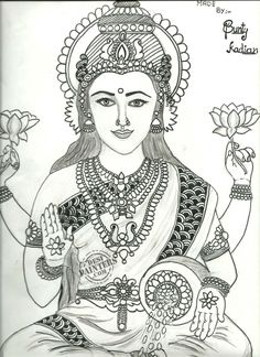 a drawing of the hindu goddess sitting in lotus position with her hands clasped to her chest