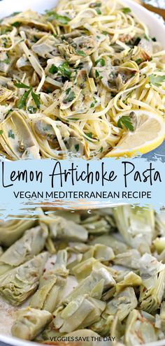 lemon artichoke pasta is an easy vegetarian recipe