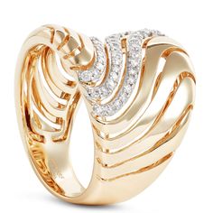 Flowing lines accent the curves of this high fashion wide wave ring. Three flowing rows of diamonds are radiant in their 14k yellow gold setting for a look that’s big and impactful, yet soft around the edges. Lose yourself in the light catching glow and sparkle that celebrates the classic combination of diamonds and yellow gold in a distinctively unique way. Wave Ring, Yellow Gold Setting, Mens Band, Anniversary Bands, Ring Size Guide, Gold Set, Cleaning Jewelry, Art Sketchbook, Bracelets For Men