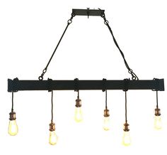 a light fixture with five bulbs hanging from it's end and four lights on each side