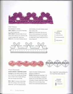 an open book with crochet patterns and instructions on how to use them in knitting