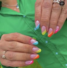 Neon French Tip Nails With Design, Summer Nails 2023 Color Trends, Nails 2023 Color Trends, 2023 Color Trends, Hawaii Nails, Summer Nails 2023, 2023 Color, Basketball Birthday, Summery Nails