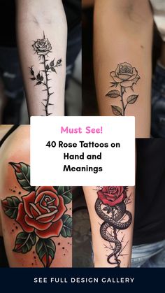 This pin showcases 40 stunning rose tattoos on hands, highlighting their meanings and various styles like realistic and American traditional. It’s designed to attract tattoo enthusiasts looking for inspiration.