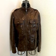 Soft Leather Jacket. Brown. Classic Fitted Brown Utility Jacket, Fitted Classic Brown Utility Jacket, Casual Fitted Leather Jacket With Multiple Pockets, Designer Fitted Outerwear With Flap Pockets, Leather Jacket Brown, Hugo Boss, Soft Leather, Mens Jackets, Jackets & Coats