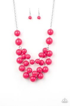 Three strands of bubbly pink beads cascade below the collar, creating colorful layers. Features an adjustable clasp.

Sold as one individual necklace. Includes one pair of matching earrings. Paparazzi Gifts, Paparazzi Accessories Jewelry, Gamma Phi, Pink Jewelry, Pink Necklace, Paparazzi Accessories, Inspired Jewelry, Pink Beads, Affordable Jewelry