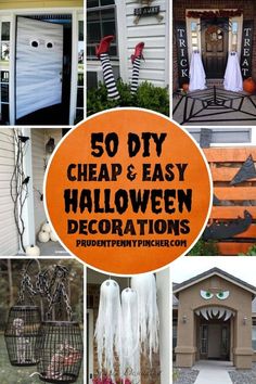 halloween decorations are featured in this collage with the words 50 diy cheap and easy halloween decorations