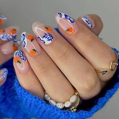 Easy Nails, Summery Nails, Her Nails, Orange Nails, Nail Arts, Nail Polishes, Artificial Nails