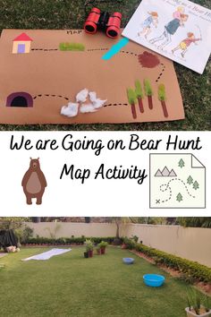 the bear hunt map activity for kids to learn how to use binoculars and paper plates