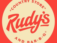 the country store logo for rudd's and bar - b - q in red