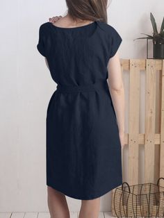 Solid Pocket V-neck Short Sleeve Dress with Belt Casual V-neck Belted Mini Dress, Summer Solid Color V-neck Dress For Workwear, Solid Color V-neck Dress For Summer Workwear, Casual V-neck Dress With Notched Neckline For Work, Casual A-line V-neck Dress For Work, Casual Belted V-neck Mini Dress, America And Canada, Vintage Style Dresses, Dress With Belt